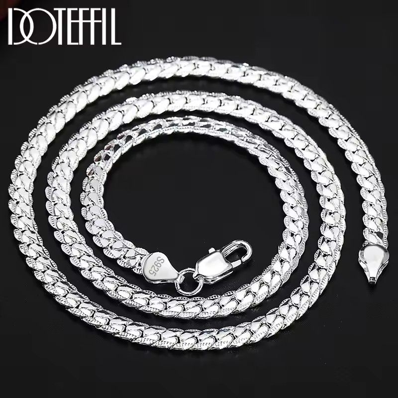 2Pcs/set  925 Sterling Silver Full Side Chain Necklace Bracelet Women Men Fashion Jewelry Set Wedding Gift