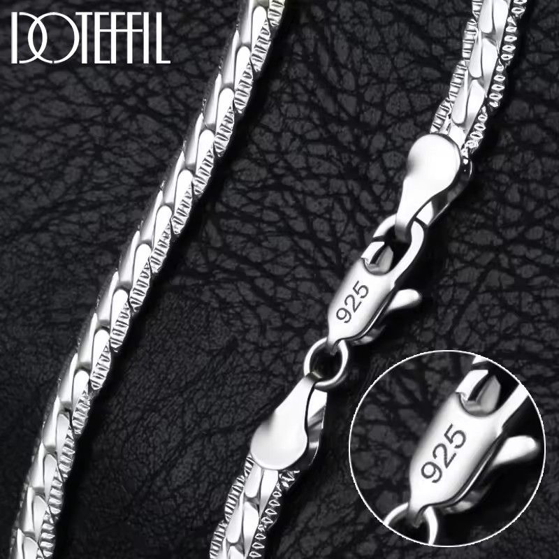 2Pcs/set  925 Sterling Silver Full Side Chain Necklace Bracelet Women Men Fashion Jewelry Set Wedding Gift