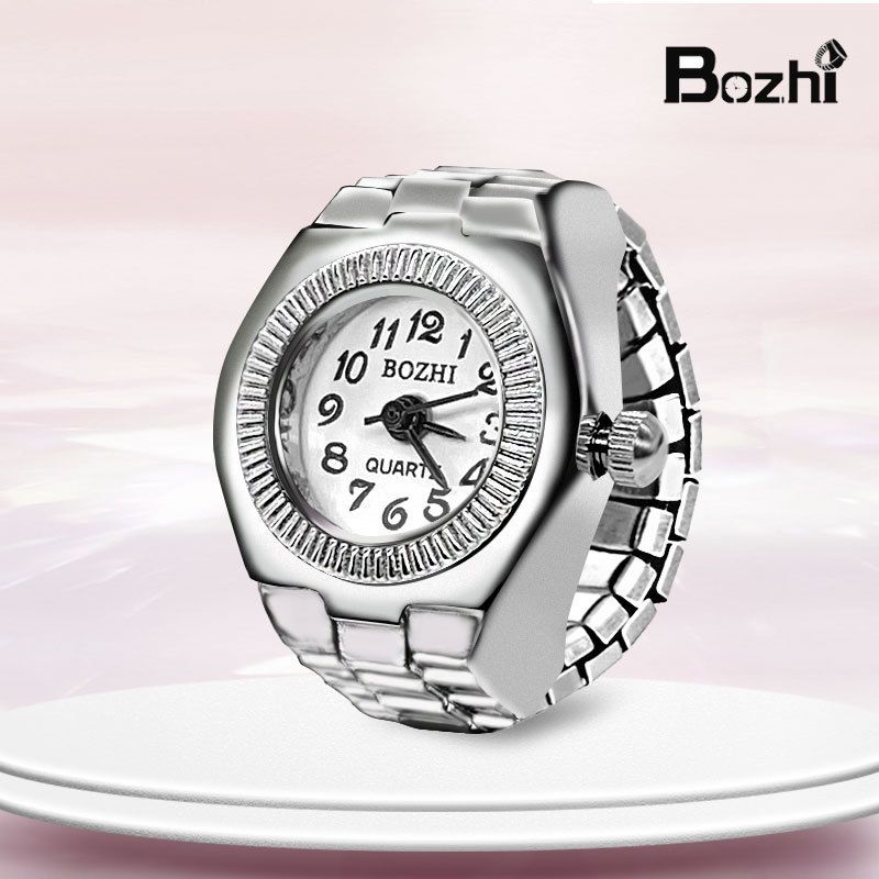 Vintage Punk Finger Watch Mini Elastic Strap Alloy Watches Couple Rings Jewelry Clock Retro Roman Quartz Watch Rings Women Men