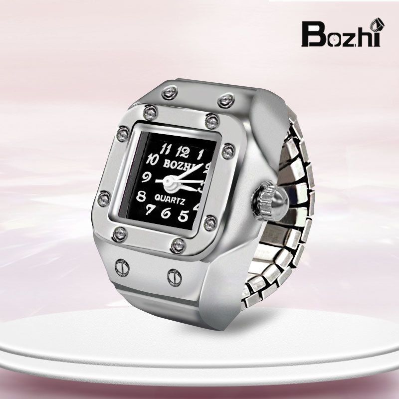 Vintage Punk Finger Watch Mini Elastic Strap Alloy Watches Couple Rings Jewelry Clock Retro Roman Quartz Watch Rings Women Men