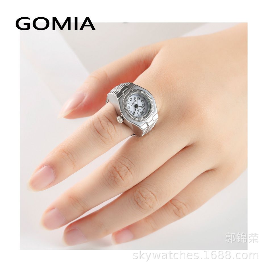 Vintage Punk Finger Watch Mini Elastic Strap Alloy Watches Couple Rings Jewelry Clock Retro Roman Quartz Watch Rings Women Men