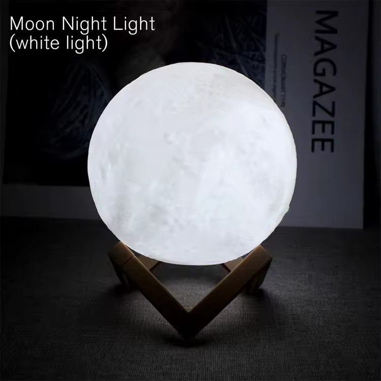 LED Night Light 8cm Moon Lamp Battery Powered With Stand Starry Lamp Bedroom Decor Night Lights Kids Gift Button Cell