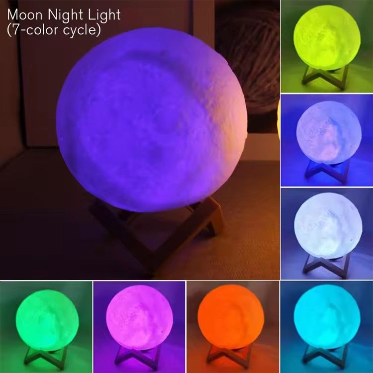 LED Night Light 8cm Moon Lamp Battery Powered With Stand Starry Lamp Bedroom Decor Night Lights Kids Gift Button Cell