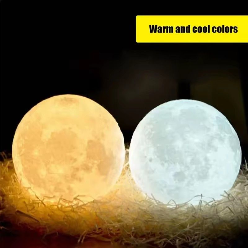 LED Night Light 8cm Moon Lamp Battery Powered With Stand Starry Lamp Bedroom Decor Night Lights Kids Gift Button Cell
