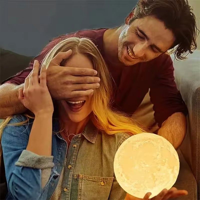 LED Night Light 8cm Moon Lamp Battery Powered With Stand Starry Lamp Bedroom Decor Night Lights Kids Gift Button Cell