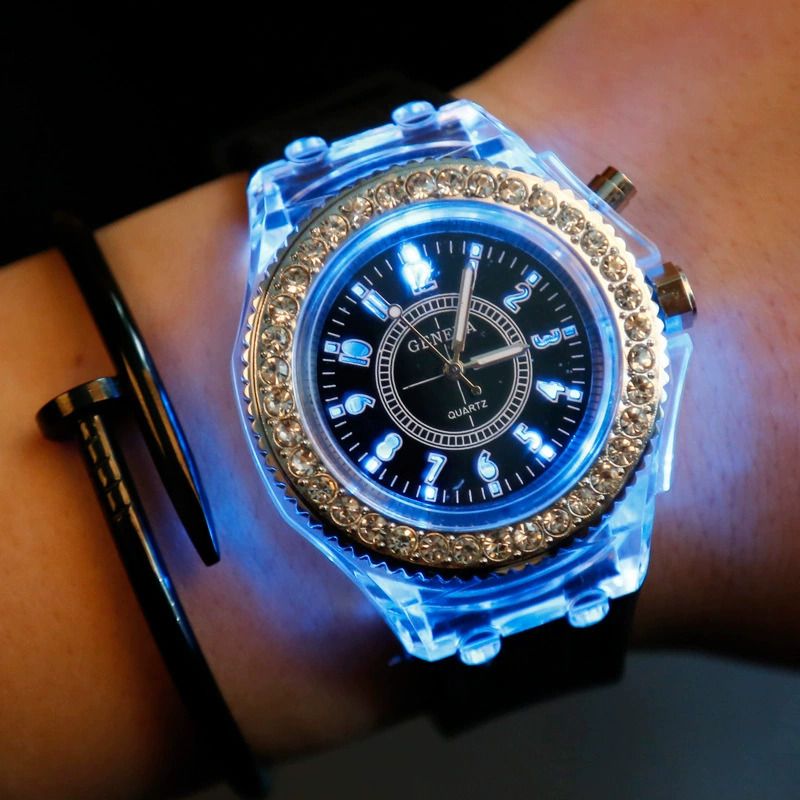 【Clearance Sale】Night glow personality water drill led Yusuku Korean fashion trend boys and girls couple jelly quartz watch