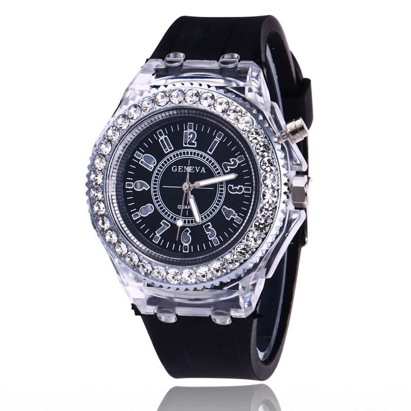 【Clearance Sale】Night glow personality water drill led Yusuku Korean fashion trend boys and girls couple jelly quartz watch