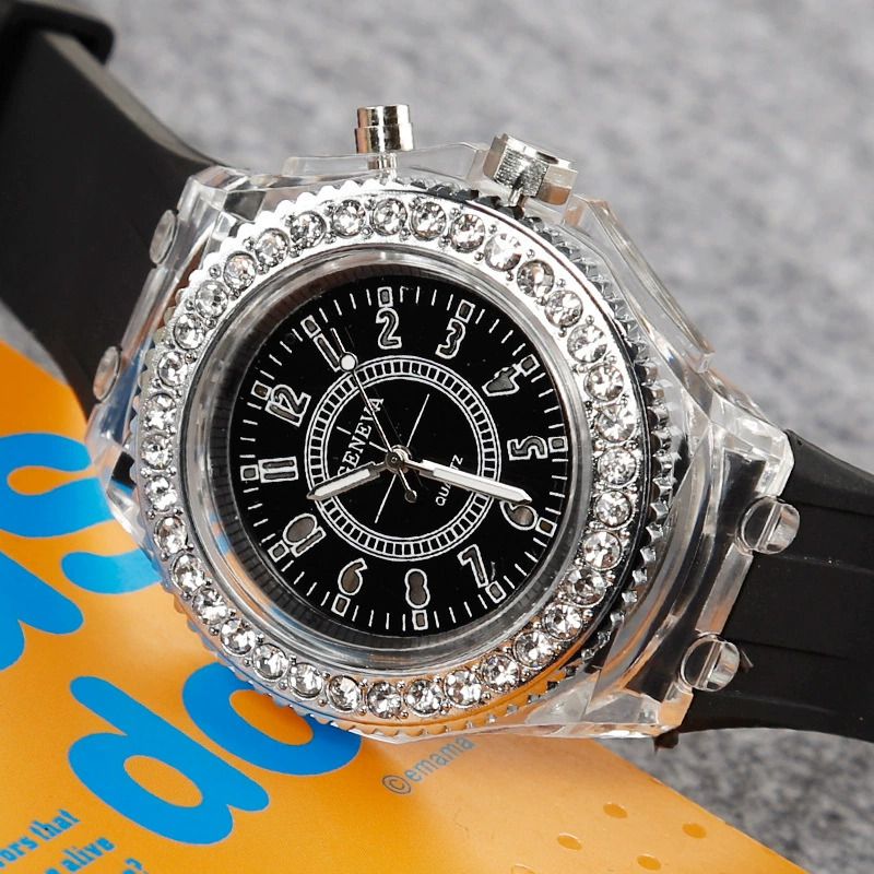 【Clearance Sale】Night glow personality water drill led Yusuku Korean fashion trend boys and girls couple jelly quartz watch