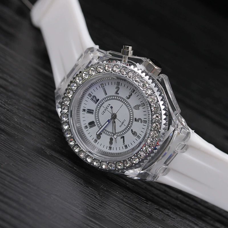 【Clearance Sale】Night glow personality water drill led Yusuku Korean fashion trend boys and girls couple jelly quartz watch
