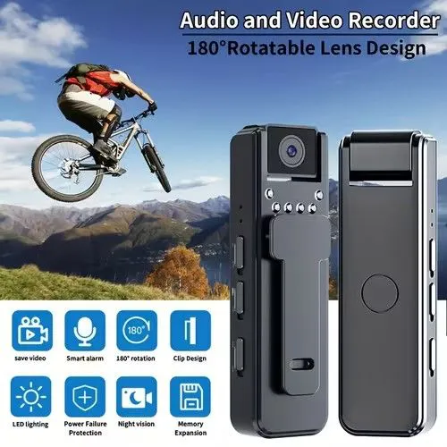 Body Camera with 180° Rotating Lens & Night Vision - Rechargeable Lithium-Polymer Battery, 1080P HD Video Recording, Alert System for Sports, Outdoor Adventures, Travel, Portable Camera