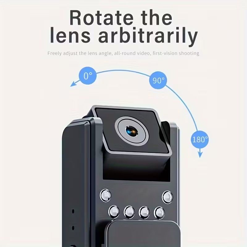 Body Camera with 180° Rotating Lens & Night Vision - Rechargeable Lithium-Polymer Battery, 1080P HD Video Recording, Alert System for Sports, Outdoor Adventures, Travel, Portable Camera