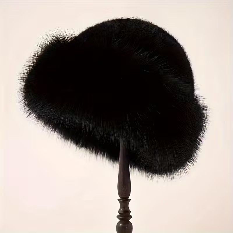 Women's Plush Fleece Mongolian Hat Luxury Faux Fur Hat , Fluffy -  Windproof & Cold-Resistant Lightweight Warm, Elastic Stretch Fit, Solid Color Design for Outdoor Casual & Daily Use, Cold Weather