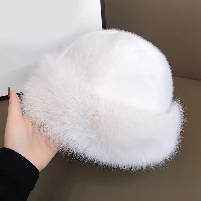 Women's Plush Fleece Mongolian Hat Luxury Faux Fur Hat , Fluffy -  Windproof & Cold-Resistant Lightweight Warm, Elastic Stretch Fit, Solid Color Design for Outdoor Casual & Daily Use, Cold Weather