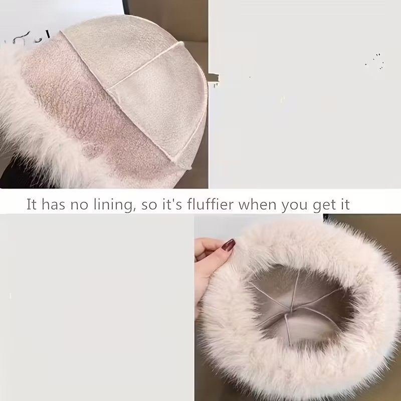 Women's Plush Fleece Mongolian Hat Luxury Faux Fur Hat , Fluffy -  Windproof & Cold-Resistant Lightweight Warm, Elastic Stretch Fit, Solid Color Design for Outdoor Casual & Daily Use, Cold Weather