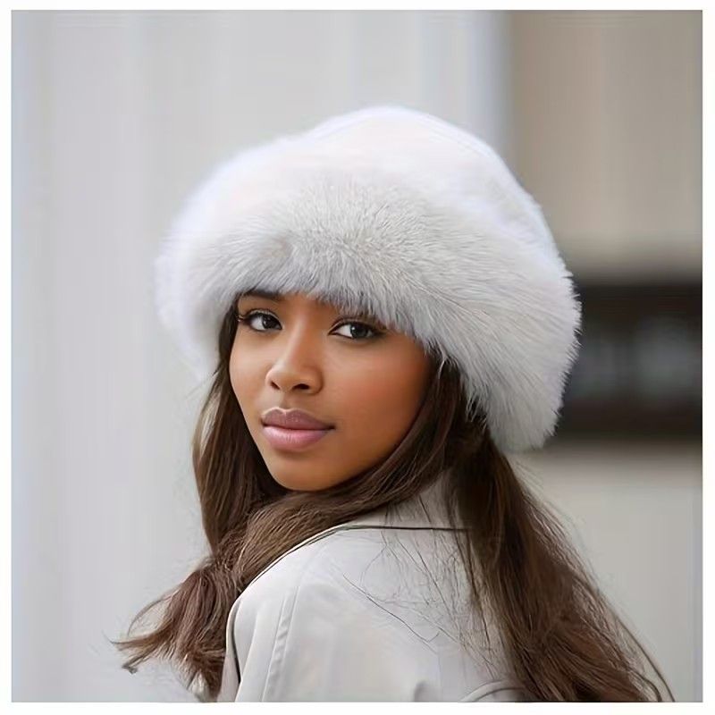 Women's Plush Fleece Mongolian Hat Luxury Faux Fur Hat , Fluffy -  Windproof & Cold-Resistant Lightweight Warm, Elastic Stretch Fit, Solid Color Design for Outdoor Casual & Daily Use, Cold Weather