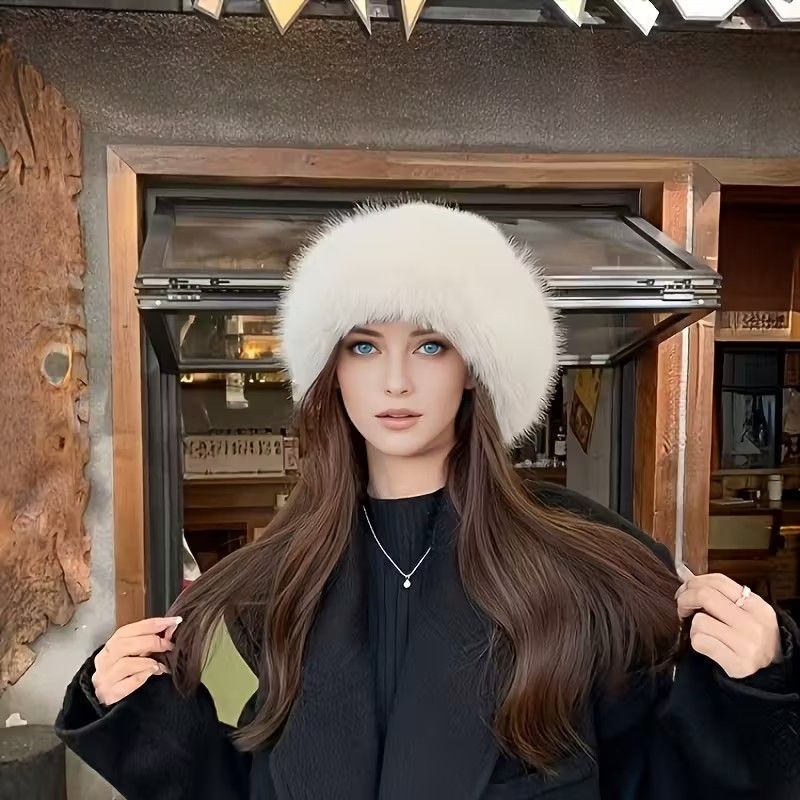 Women's Plush Fleece Mongolian Hat Luxury Faux Fur Hat , Fluffy -  Windproof & Cold-Resistant Lightweight Warm, Elastic Stretch Fit, Solid Color Design for Outdoor Casual & Daily Use, Cold Weather