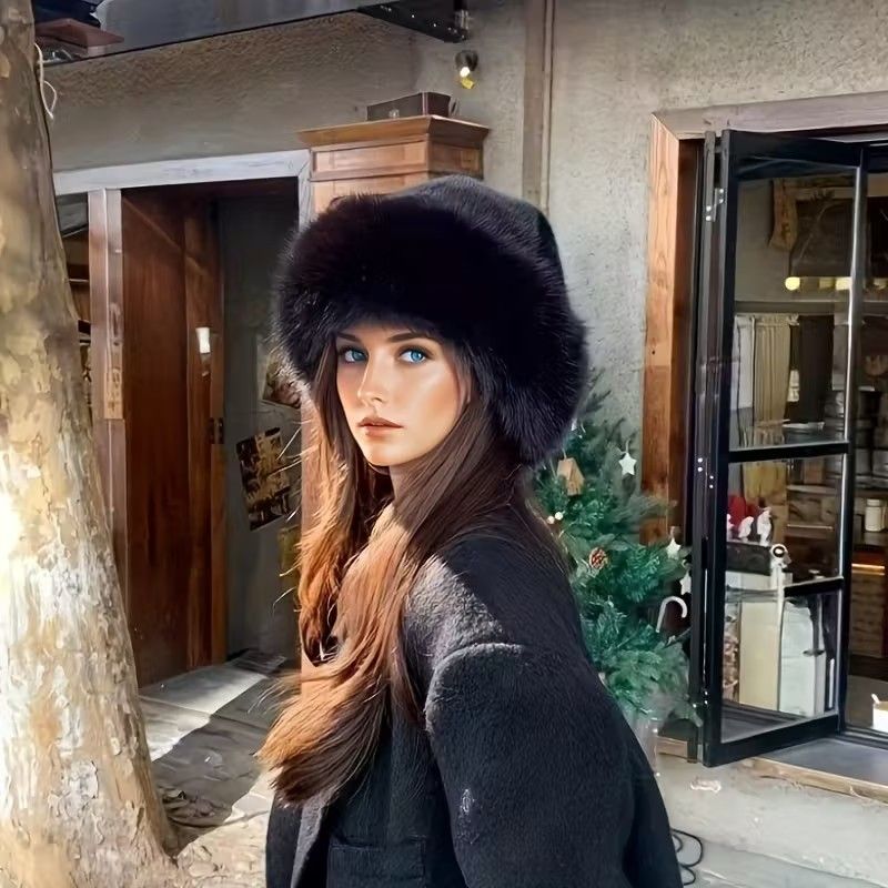 Women's Plush Fleece Mongolian Hat Luxury Faux Fur Hat , Fluffy -  Windproof & Cold-Resistant Lightweight Warm, Elastic Stretch Fit, Solid Color Design for Outdoor Casual & Daily Use, Cold Weather