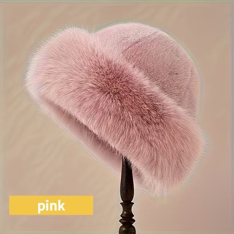 Women's Plush Fleece Mongolian Hat Luxury Faux Fur Hat , Fluffy -  Windproof & Cold-Resistant Lightweight Warm, Elastic Stretch Fit, Solid Color Design for Outdoor Casual & Daily Use, Cold Weather