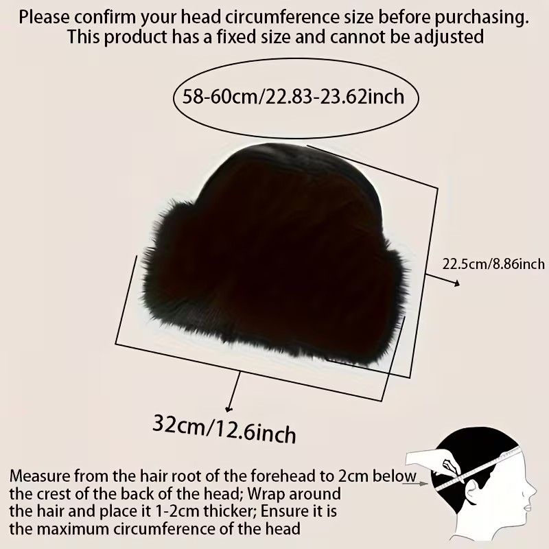 Women's Plush Fleece Mongolian Hat Luxury Faux Fur Hat , Fluffy -  Windproof & Cold-Resistant Lightweight Warm, Elastic Stretch Fit, Solid Color Design for Outdoor Casual & Daily Use, Cold Weather