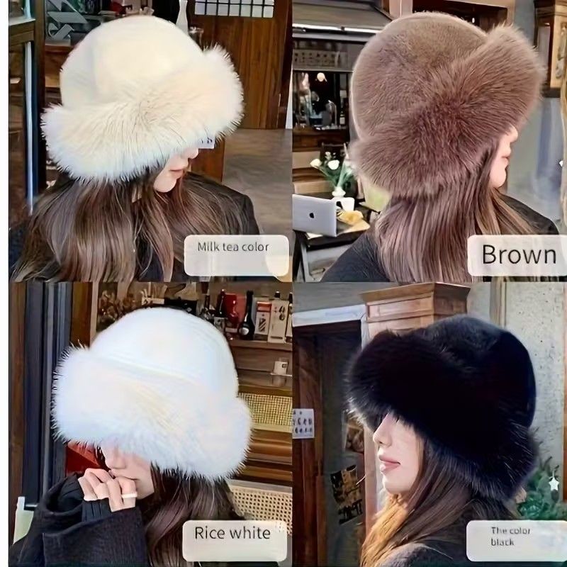 Women's Plush Fleece Mongolian Hat Luxury Faux Fur Hat , Fluffy -  Windproof & Cold-Resistant Lightweight Warm, Elastic Stretch Fit, Solid Color Design for Outdoor Casual & Daily Use, Cold Weather