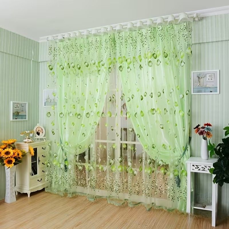 1pc Tulip Curtains Elegant Window Curtain Sheer Chiffon Drapes  Lightweight Polyester Floral Print Sheer Curtain Panel - Rod Pocket Design for Easy Hanging