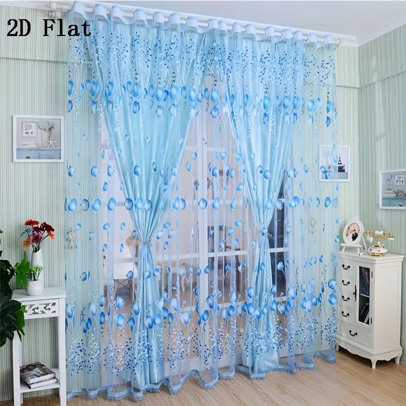 1pc Tulip Curtains Elegant Window Curtain Sheer Chiffon Drapes  Lightweight Polyester Floral Print Sheer Curtain Panel - Rod Pocket Design for Easy Hanging