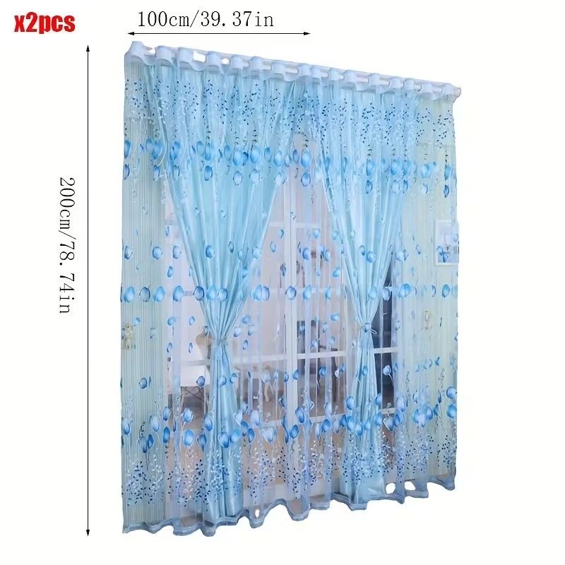 1pc Tulip Curtains Elegant Window Curtain Sheer Chiffon Drapes  Lightweight Polyester Floral Print Sheer Curtain Panel - Rod Pocket Design for Easy Hanging