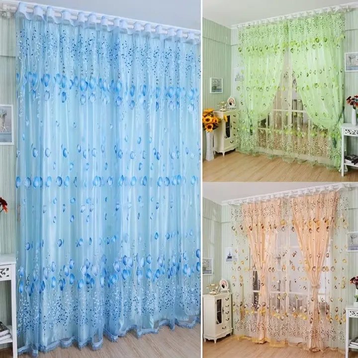 1pc Tulip Curtains Elegant Window Curtain Sheer Chiffon Drapes  Lightweight Polyester Floral Print Sheer Curtain Panel - Rod Pocket Design for Easy Hanging