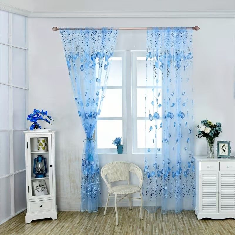 1pc Tulip Curtains Elegant Window Curtain Sheer Chiffon Drapes  Lightweight Polyester Floral Print Sheer Curtain Panel - Rod Pocket Design for Easy Hanging