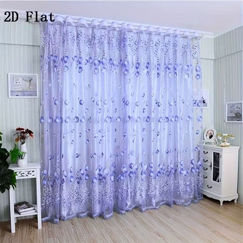 1pc Tulip Curtains Elegant Window Curtain Sheer Chiffon Drapes  Lightweight Polyester Floral Print Sheer Curtain Panel - Rod Pocket Design for Easy Hanging