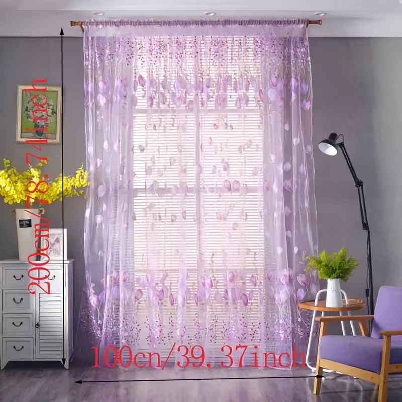 1pc Tulip Curtains Elegant Window Curtain Sheer Chiffon Drapes  Lightweight Polyester Floral Print Sheer Curtain Panel - Rod Pocket Design for Easy Hanging