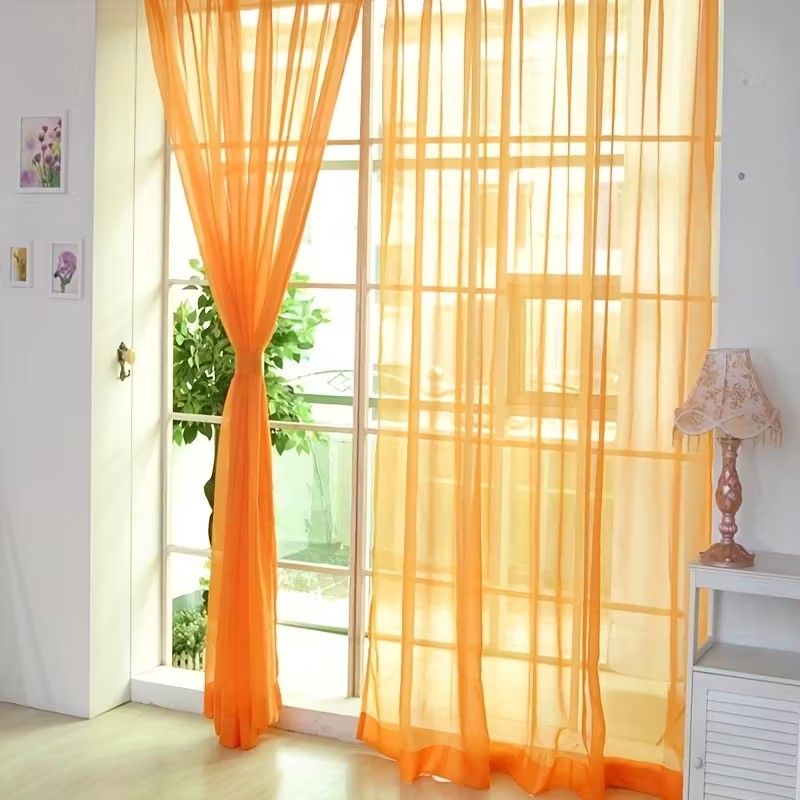 2pcs Lightweight Solid Color Transparent Window Screening House Decor Window Curtain Panel Sheer Polyester-Rod Pocket Design for Easy Hanging, Perfect for Bedroom & Living Room Decor