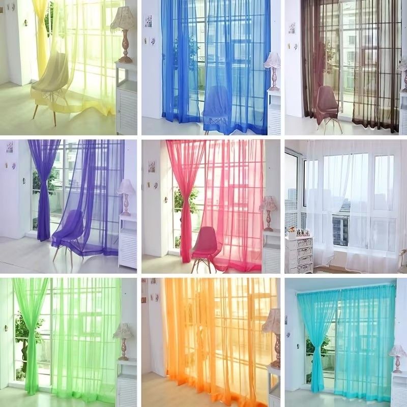2pcs Lightweight Solid Color Transparent Window Screening House Decor Window Curtain Panel Sheer Polyester-Rod Pocket Design for Easy Hanging, Perfect for Bedroom & Living Room Decor
