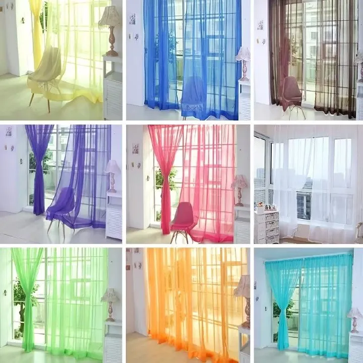 2pcs Lightweight Solid Color Transparent Window Screening House Decor Window Curtain Panel Sheer Polyester-Rod Pocket Design for Easy Hanging, Perfect for Bedroom & Living Room Decor