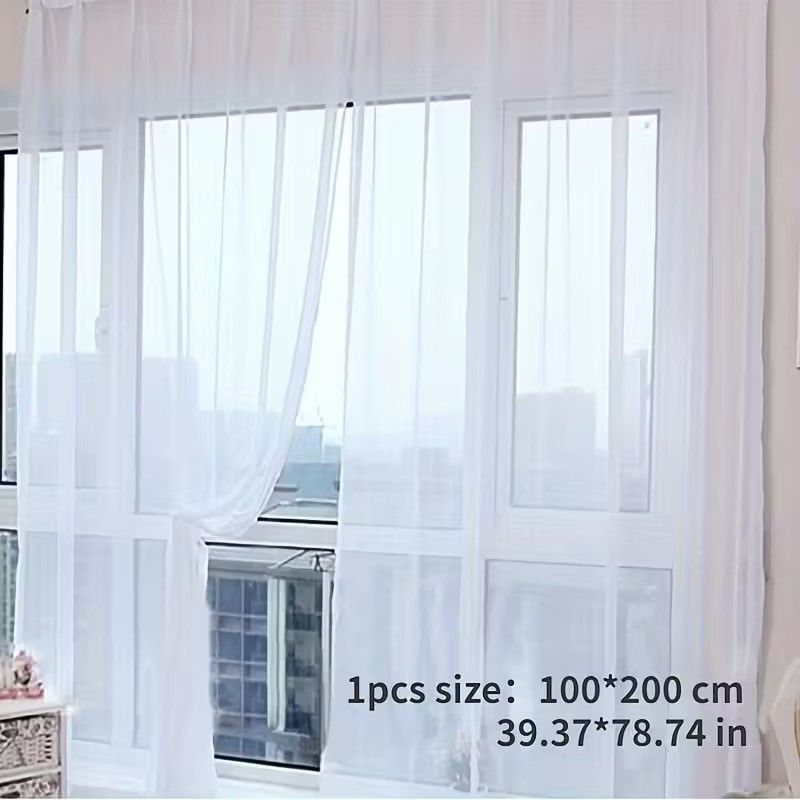 2pcs Lightweight Solid Color Transparent Window Screening House Decor Window Curtain Panel Sheer Polyester-Rod Pocket Design for Easy Hanging, Perfect for Bedroom & Living Room Decor