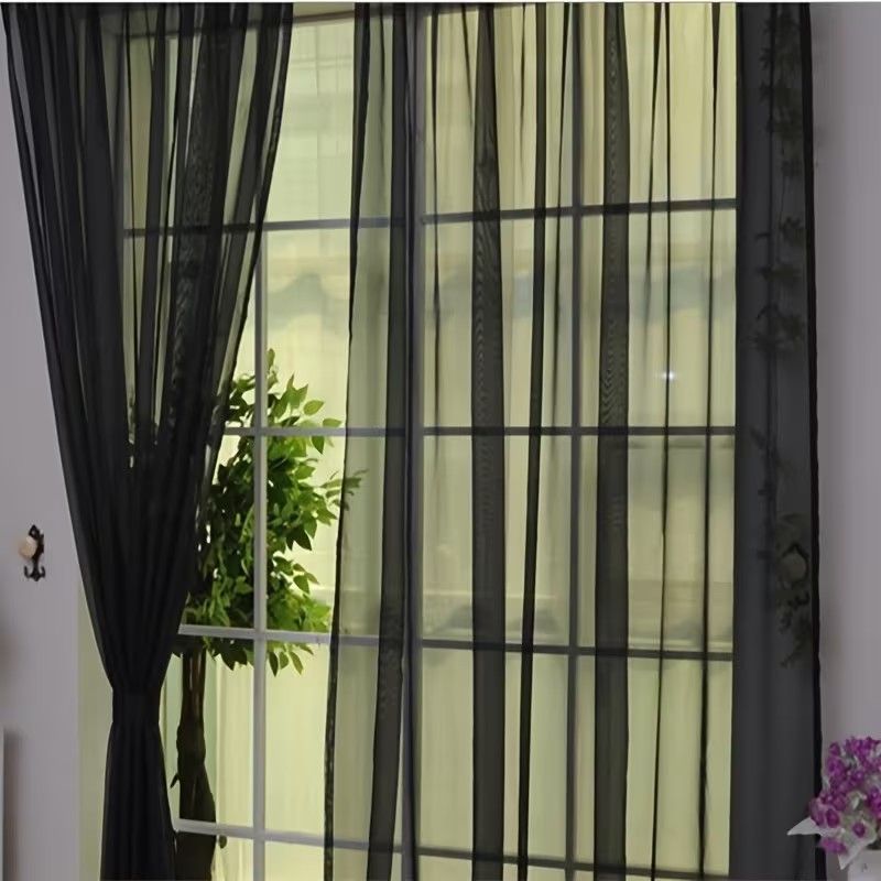2pcs Lightweight Solid Color Transparent Window Screening House Decor Window Curtain Panel Sheer Polyester-Rod Pocket Design for Easy Hanging, Perfect for Bedroom & Living Room Decor