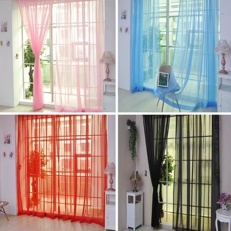2pcs Lightweight Solid Color Transparent Window Screening House Decor Window Curtain Panel Sheer Polyester-Rod Pocket Design for Easy Hanging, Perfect for Bedroom & Living Room Decor