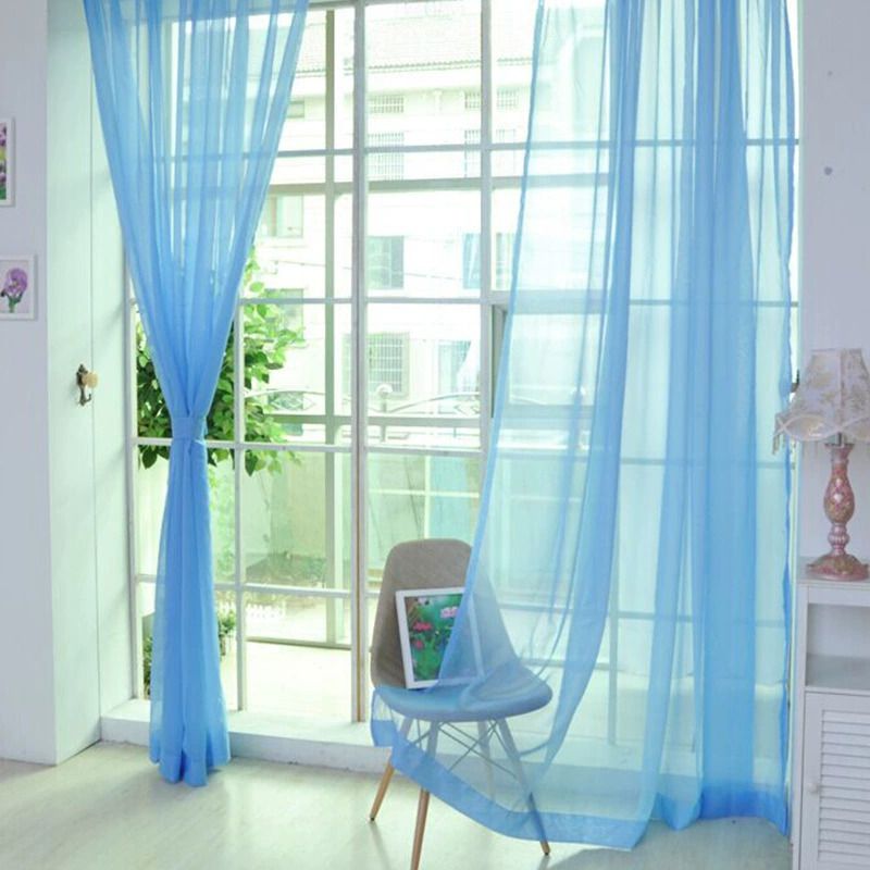 2pcs Lightweight Solid Color Transparent Window Screening House Decor Window Curtain Panel Sheer Polyester-Rod Pocket Design for Easy Hanging, Perfect for Bedroom & Living Room Decor