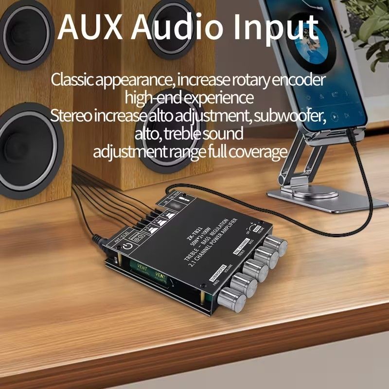 Wireless Digital Amplifier Board 2.1 Channel, Anti-Reverse Connection, Overheat and Overcurrent Protection, AUX+ Wireless Audio Input, HIFI Sound Quality Subwoofer Amplifier Module with DIY Speaker Hi