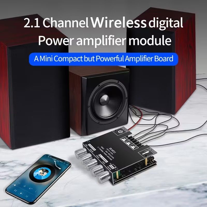 Wireless Digital Amplifier Board 2.1 Channel, Anti-Reverse Connection, Overheat and Overcurrent Protection, AUX+ Wireless Audio Input, HIFI Sound Quality Subwoofer Amplifier Module with DIY Speaker Hi