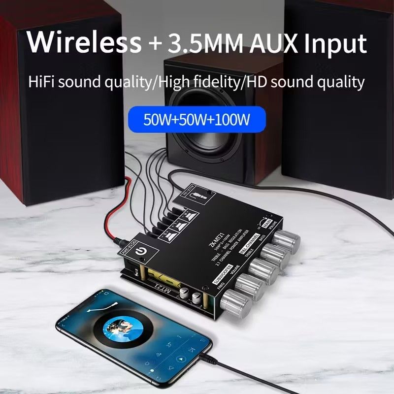 Wireless Digital Amplifier Board 2.1 Channel, Anti-Reverse Connection, Overheat and Overcurrent Protection, AUX+ Wireless Audio Input, HIFI Sound Quality Subwoofer Amplifier Module with DIY Speaker Hi