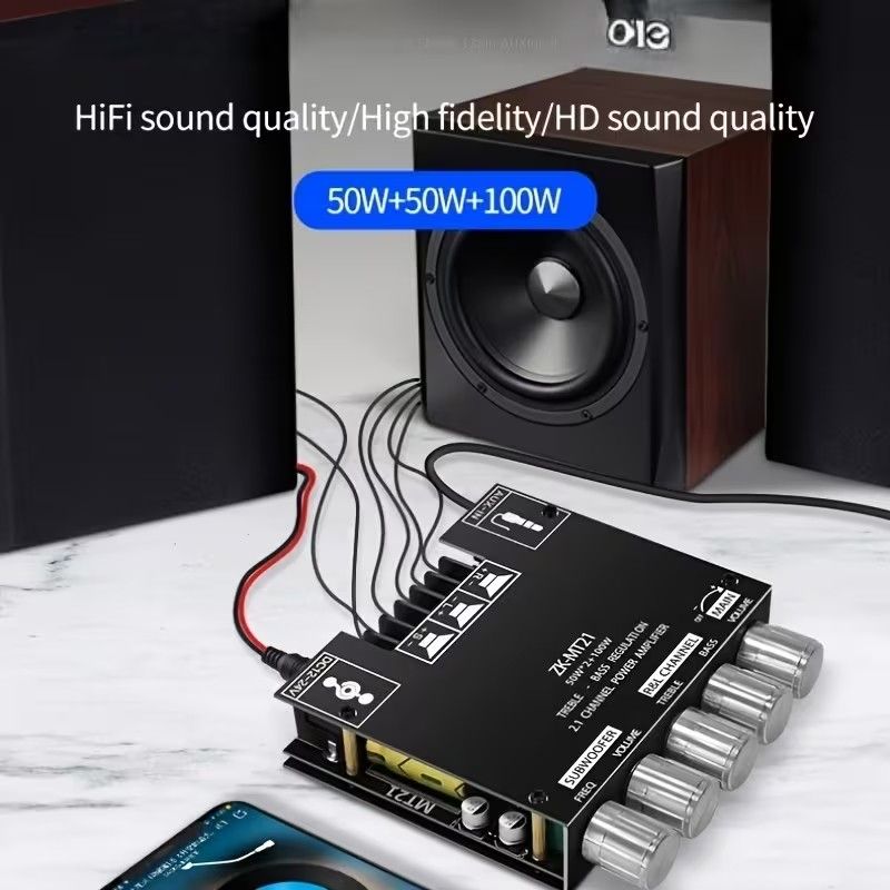 Wireless Digital Amplifier Board 2.1 Channel, Anti-Reverse Connection, Overheat and Overcurrent Protection, AUX+ Wireless Audio Input, HIFI Sound Quality Subwoofer Amplifier Module with DIY Speaker Hi