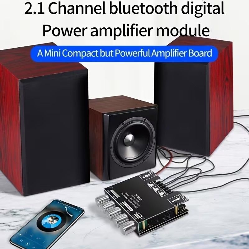 Wireless Digital Amplifier Board 2.1 Channel, Anti-Reverse Connection, Overheat and Overcurrent Protection, AUX+ Wireless Audio Input, HIFI Sound Quality Subwoofer Amplifier Module with DIY Speaker Hi