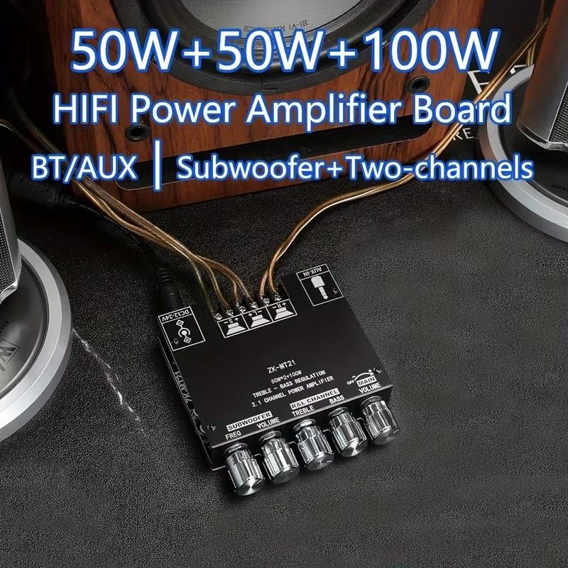 Wireless Digital Amplifier Board 2.1 Channel, Anti-Reverse Connection, Overheat and Overcurrent Protection, AUX+ Wireless Audio Input, HIFI Sound Quality Subwoofer Amplifier Module with DIY Speaker Hi