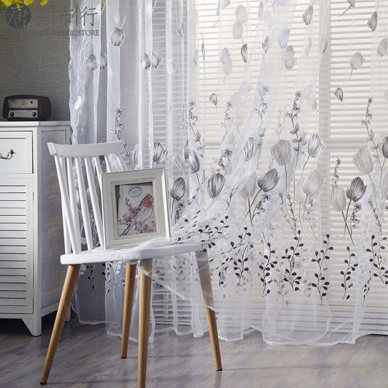 1pc Tulip Curtains Elegant Window Curtain Sheer Chiffon Drapes  Lightweight Polyester Floral Print Sheer Curtain Panel - Rod Pocket Design for Easy Hanging