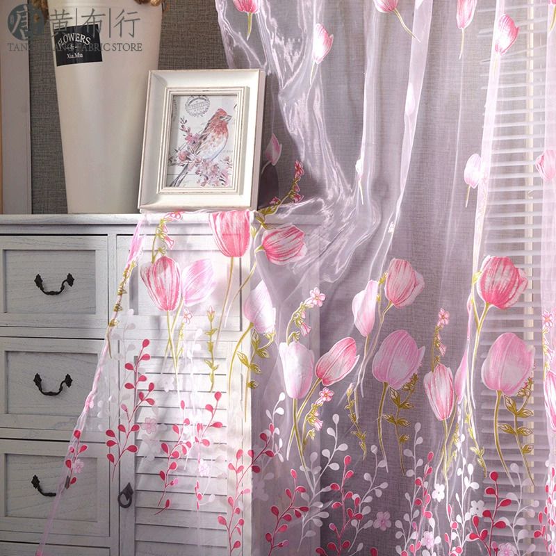 1pc Tulip Curtains Elegant Window Curtain Sheer Chiffon Drapes  Lightweight Polyester Floral Print Sheer Curtain Panel - Rod Pocket Design for Easy Hanging