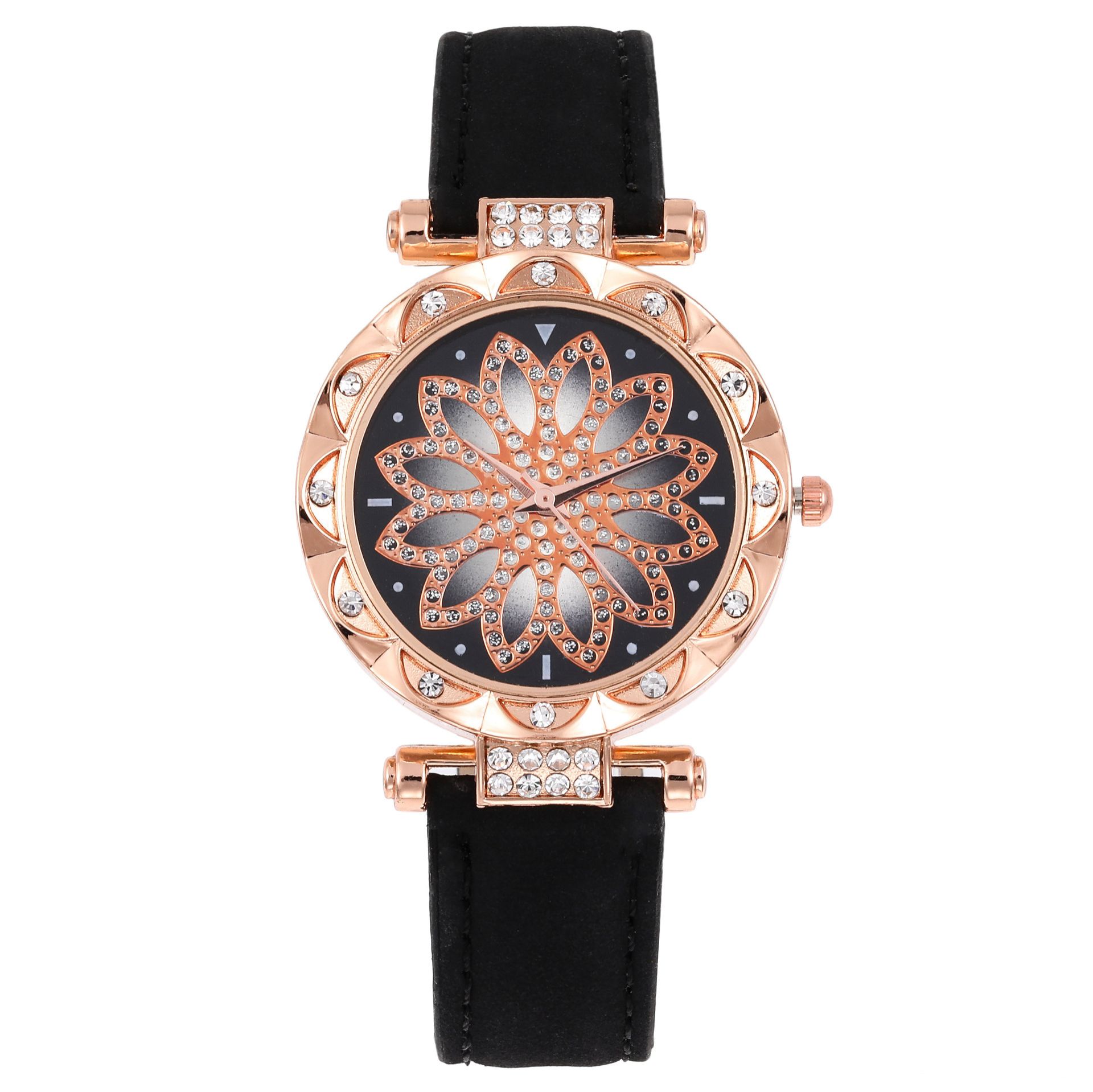6Pcs Women's Watch Earrings Rings Necklace Bracelet Set Ladies' Butterfly Jewelry Set Women's Wristwatch Leather Strap Quartz Watch Ladies' Butterfly Watch Set