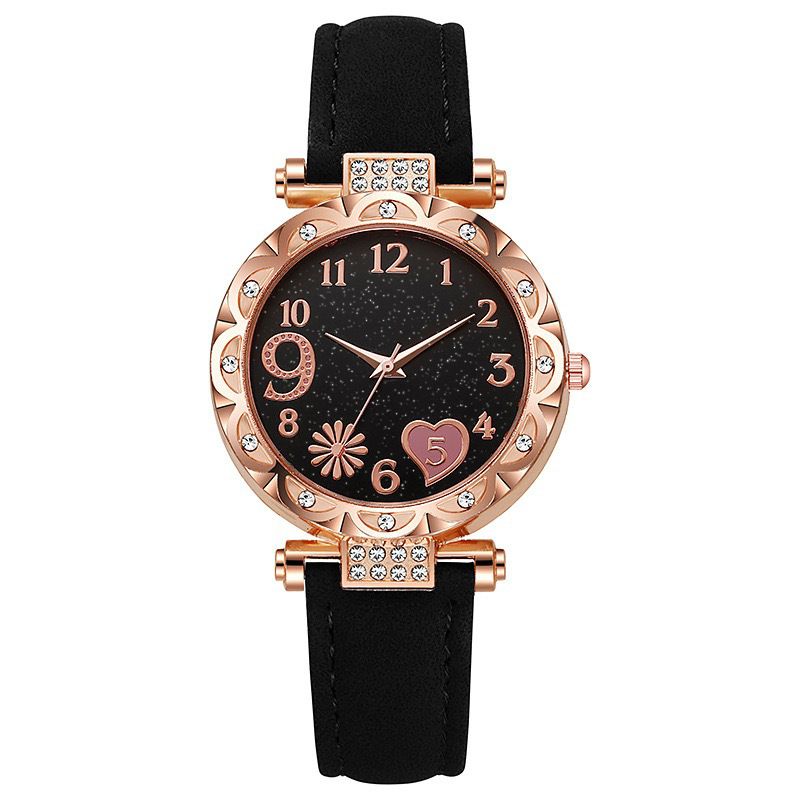 6Pcs Women's Watch Earrings Rings Necklace Bracelet Set Ladies' Butterfly Jewelry Set Women's Wristwatch Leather Strap Quartz Watch Ladies' Butterfly Watch Set