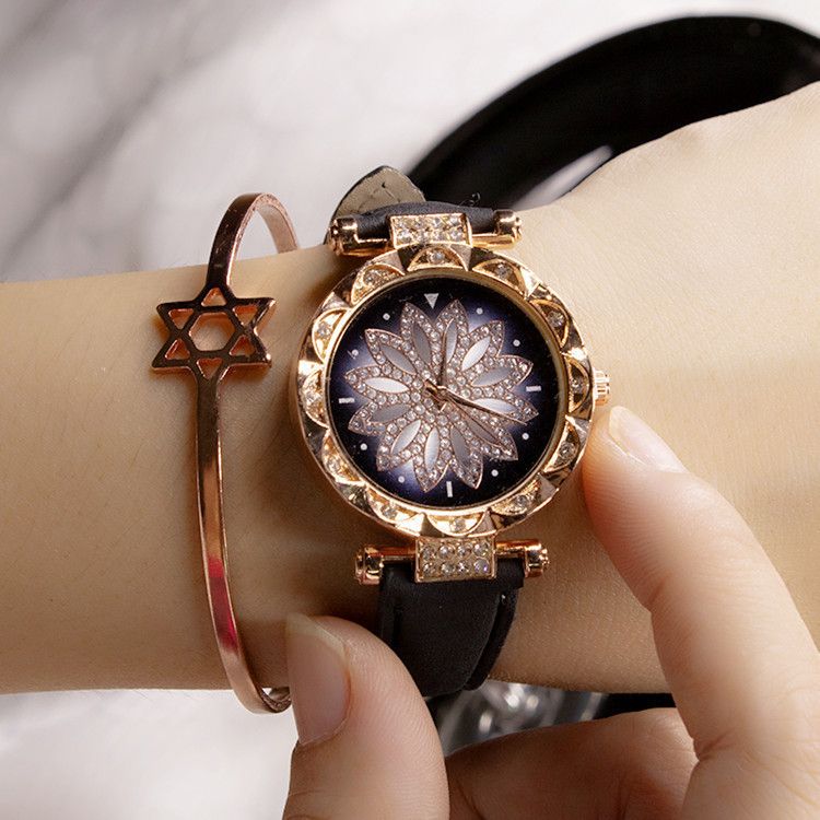 6Pcs Women's Watch Earrings Rings Necklace Bracelet Set Ladies' Butterfly Jewelry Set Women's Wristwatch Leather Strap Quartz Watch Ladies' Butterfly Watch Set
