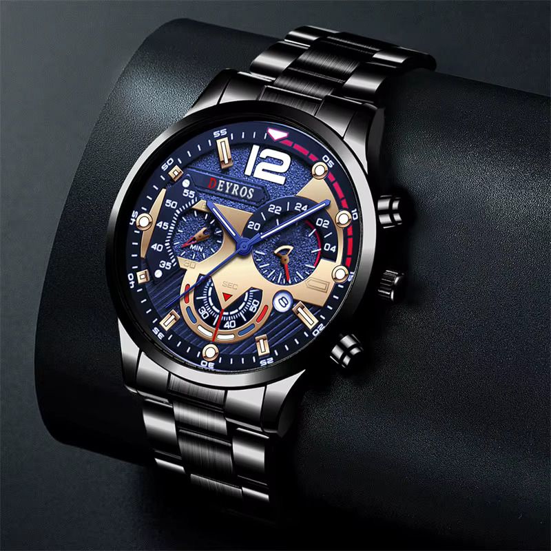 Fashion Men’s Stainless Steel Watches Luxury Quartz Wristwatch Calendar Luminous Clock Men Business Casual Watch